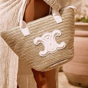 EGO Elegant Tan and White Woven Tote Bag